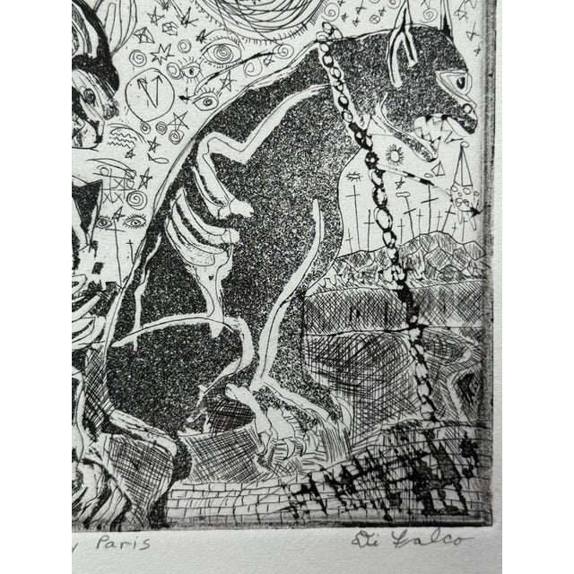 Wood Late 20th Century Jerry Difalco (1952-2021 Nj/Pa) Framed Etching Aquatint Print #8/10, "Mon Paris", Surreal Gargoyes For Sale - Image 7 of 10