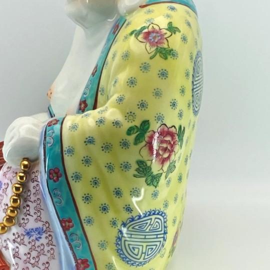 Chinese Famille Rose Laughing Buddha Budai/Hotei Statue (Large 12.5”) Polychrome Ceramic Vintage For Sale - Image 9 of 18