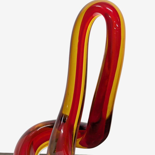 Modern Abstract Red and Amber Glass Sculpture on Clear Base For Sale In San Francisco - Image 6 of 7