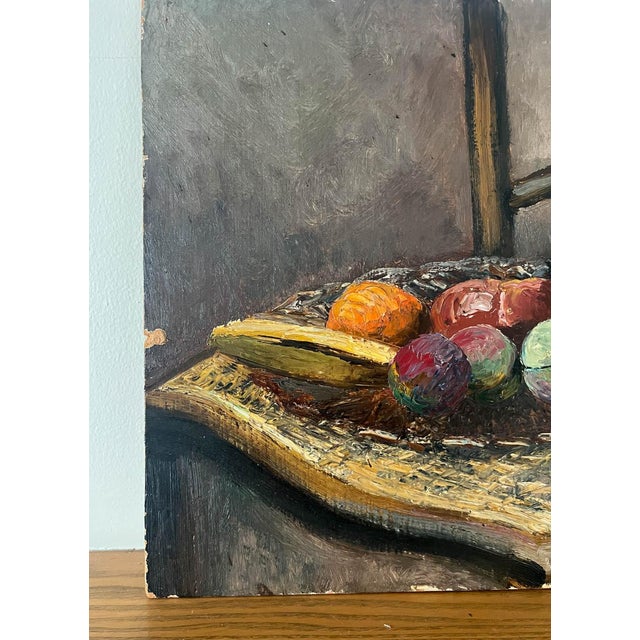 1940s 1930s Parisian Impressionist Still Life of Fruit on Chair For Sale - Image 5 of 9