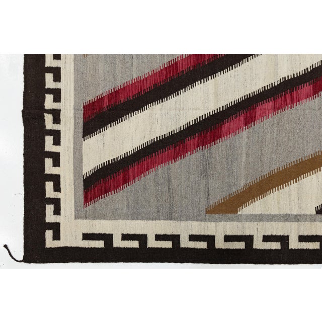 Contemporary Navajo Style Wool Area Rug With Geometric Diamond & Border Motif For Sale In New York - Image 6 of 11
