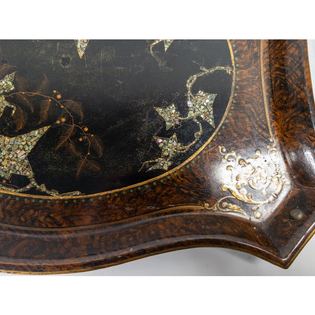 19th Century English Victorian Tole Metal Serving Tray With Mother of Pearl and Faux Grain Design For Sale - Image 9 of 18