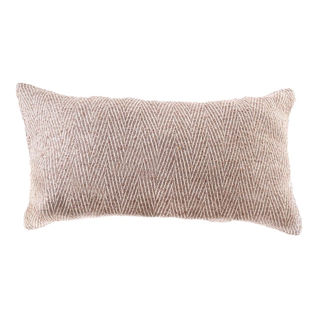 Taupe & Ecru Chevron Rectangular Lumbar Alpaca Pillow For Sale