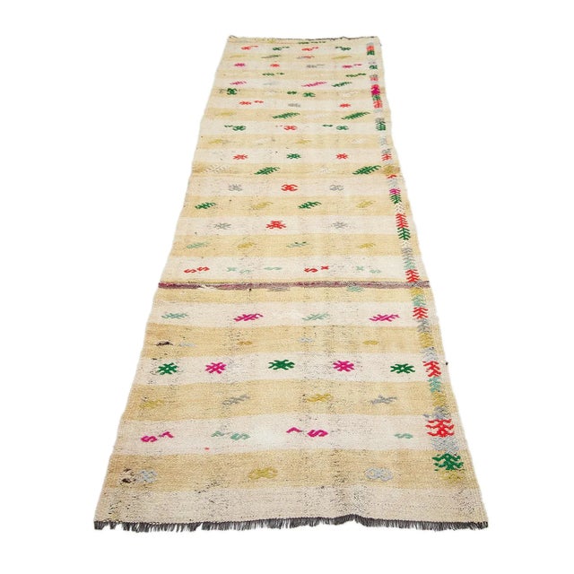 Vintage handwoven kilim runner rug from Marash region of Turkey. Approximately 50-60 years old. In very good condition.