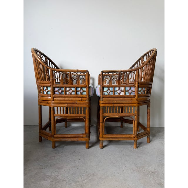 Vintage Brighton Pavilion Style Bamboo Accent Dining Chairs With Cushions - A Pair For Sale - Image 4 of 18