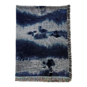 Rousseau Silver Pleat Abstract Pattern Fringed Throw Blanket