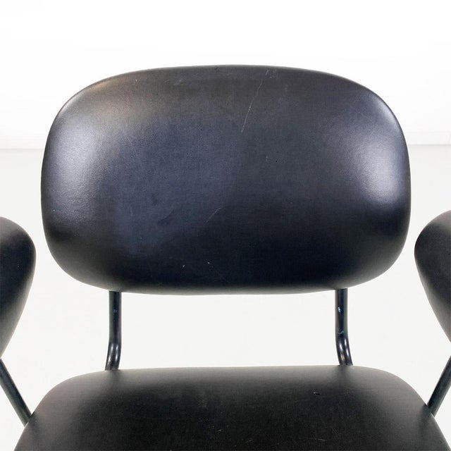 Black Modern Italian Chair in Metal and Black Leather with Arms, 1960s For Sale - Image 8 of 18