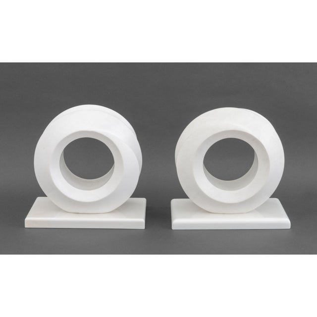 Contemporary Pair of Modernist Carved White Quartzite Sculptures For Sale - Image 3 of 9