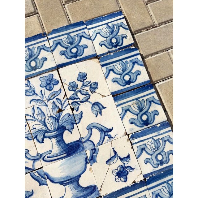 18th Century Portuguese Baroque Blue & White Floral Urn Tile Panel For Sale - Image 12 of 16