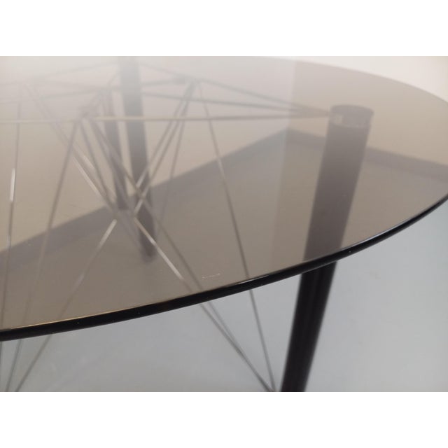 Vintage Round Dining Table in Smoked Glass with Black Metal and Chrome Metal, 1980s For Sale - Image 10 of 18
