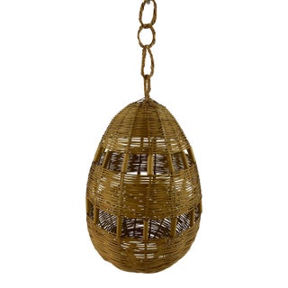 Vintage Rattan Hanging Basket Pendant With Rattan Links For Sale