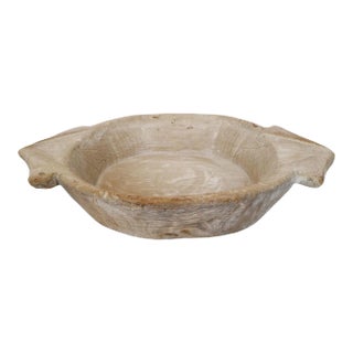 Vintage White Wash Wood Bowl For Sale
