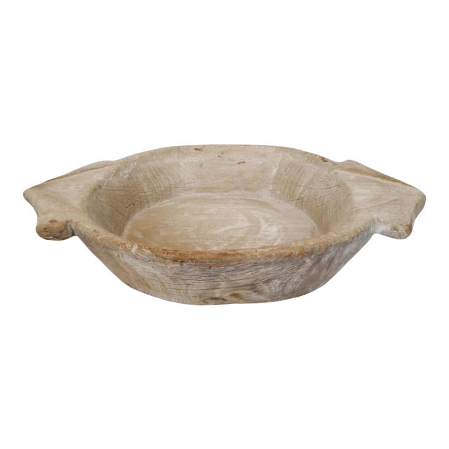 Vintage White Wash Wood Bowl For Sale