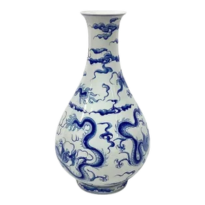 20th Century Chinese Hand Painted Blue and White Porcelain Dragon Vase