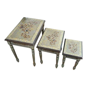 1980s Vintage French Style Hand Painted Nesting Tables Set of 3
