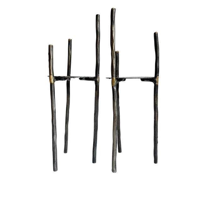 Mid-Century Modern Brutalist Black Iron Metal Twig Candle Holder MCM Decor For Sale - Image 3 of 7