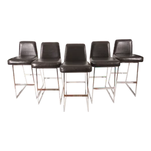 Vintage Chrome Upholstery Bar Stools by Tri-Mark Designs -Set of 5