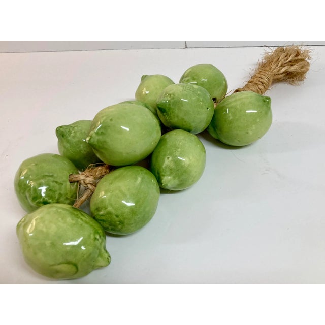 Hollywood Regency Italian Ceramic Glazed Green Limes on Straw For Sale - Image 3 of 12