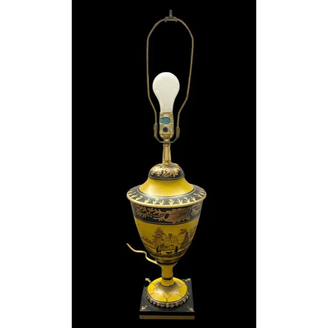 Mid 20th Century Hand Painted Tole Lamp With Shade For Sale - Image 11 of 12