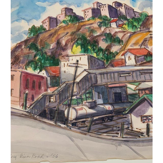 1950s 1956 "Near West New York" Modernist Industrial Landscape Painting by James Russell Sherman For Sale - Image 5 of 12