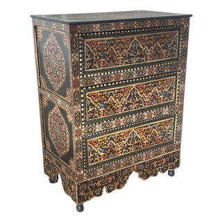 Vintage Moroccan Boho Chic Hand-Painted 4-Drawer Chest For Sale