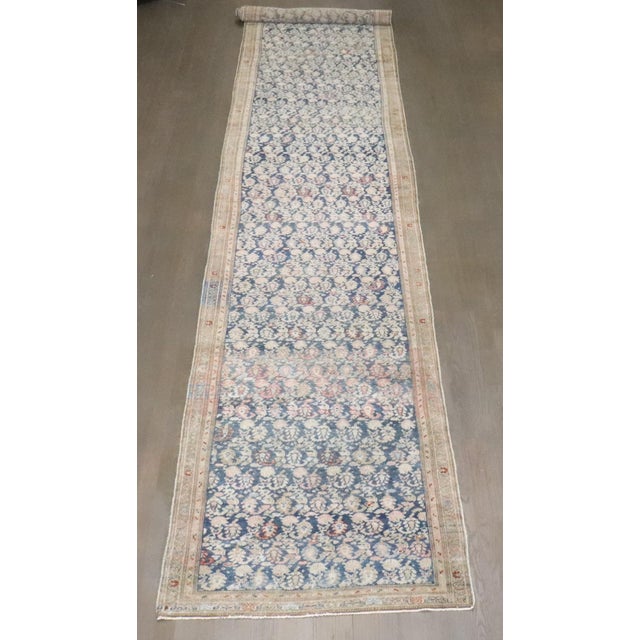 Early 20th Century Ink Blue Long Persian Malayer Runner - 3' x 18'7" For Sale - Image 11 of 12
