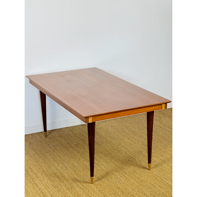 Art Deco Style Dining Table in Varnished Chevron-Patterned Wood, 1950 For Sale - Image 4 of 11