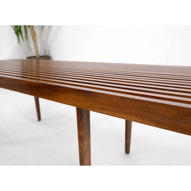 Wood Mel Smilow Slatted Solid Walnut Mid-Century Modern Bench on Tapered Dowel Legs For Sale - Image 7 of 12