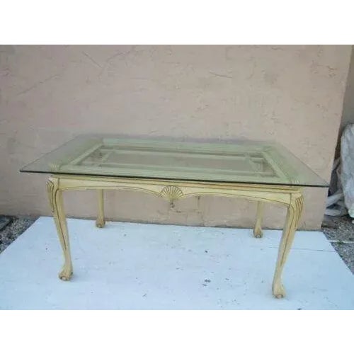 1980s Thomasville Chippendale Style Ball and Claw Wood Dining Room Table with Glass Top For Sale - Image 13 of 13