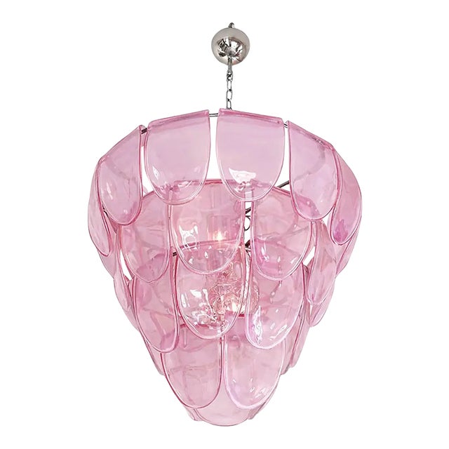 Pink Sanded “Petals” Glass Chandelier – Contemporary Italian Murano Style For Sale