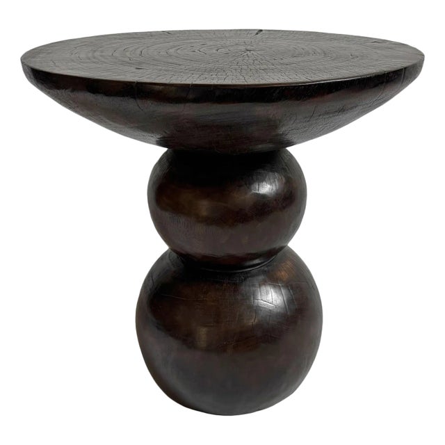 Espresso Solid Wood Ball Side Table For Sale