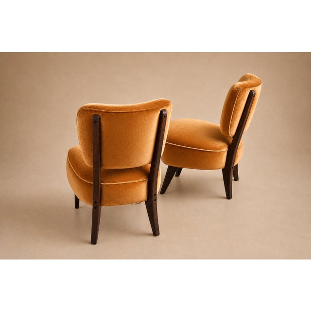Pair of Brazilian Modern Lounge Armchairs in Imbuia Wood & Camel Mohair Velvet by Cimo, Brazil, 1950s For Sale - Image 10 of 16