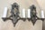 Metal Pair of Antique Ornate 2-Arm Pewter Silver Gold Electric Wall Sconces Fixture For Sale - Image 7 of 10