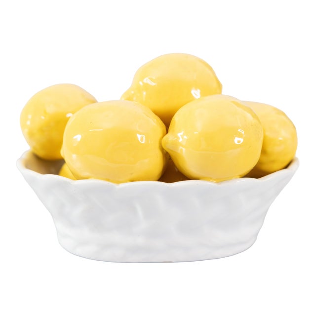 Vintage Italian Majolica Bowl of Lemons Centerpiece For Sale