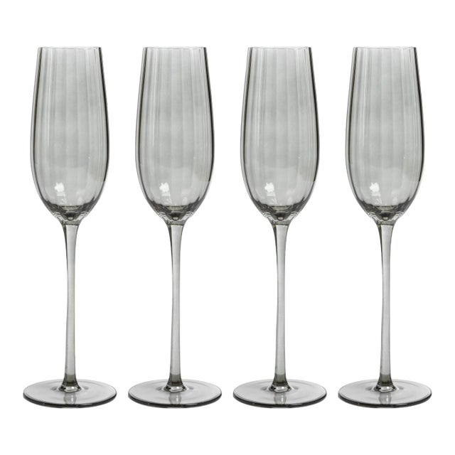 Malden Optic Champagne Flutes - Smoke, Set of 4 For Sale