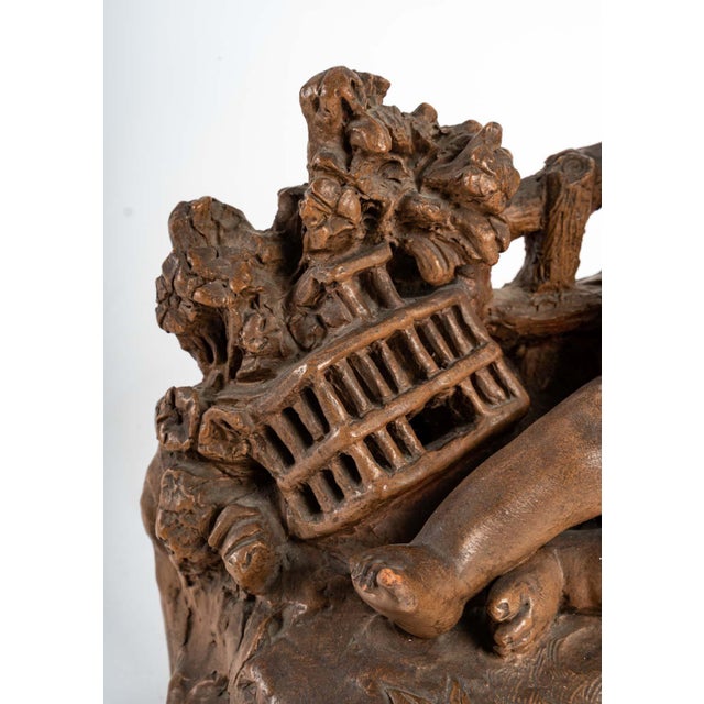 Brown Terracotta Figurine of Child with Bird For Sale - Image 8 of 12