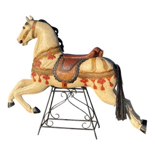 19th Century Carousel Horse W/Glass Eyes, Peek-a-Boo Mane and Real Horse Hair Tail For Sale