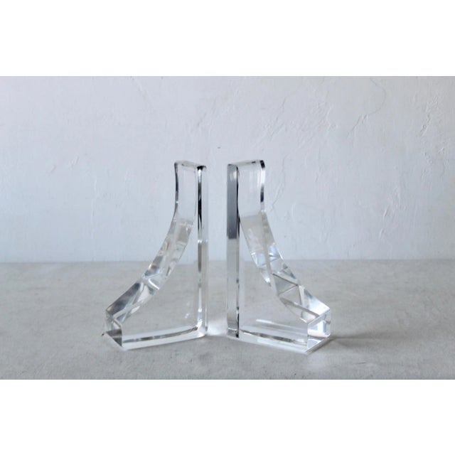 Ritts Bracket Style Vintage Modern Thick Lucite Astrolite Acrylic Bookends-A Pair For Sale - Image 9 of 10