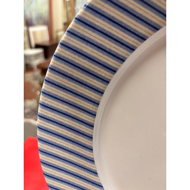 Set of 8 Nautica Bermuda Calico Stripe pattern dinner plates (huge, 11 1/2" in diameter!). This is a blue and pale tan...