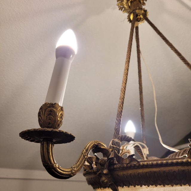 Early 20th Century Art Nouveau Ceiling Lam in Alabaster and Gilt Bronze, France, 1930s For Sale - Image 15 of 18