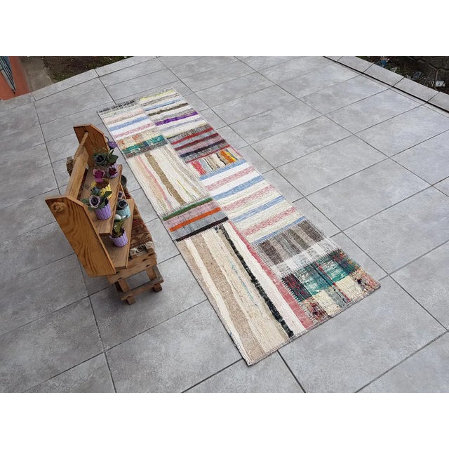 Tribal Tribal Oushak Vintage Kilim Runnner For Sale - Image 3 of 10