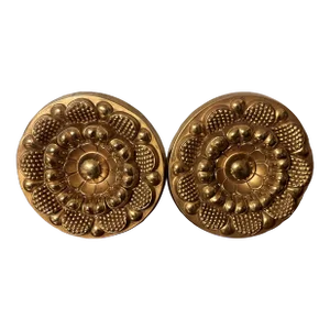 Very Large Antique 19th Century American Federal Empire Gilt Spun Brass Classical Drapery Tie Backs - a Pair