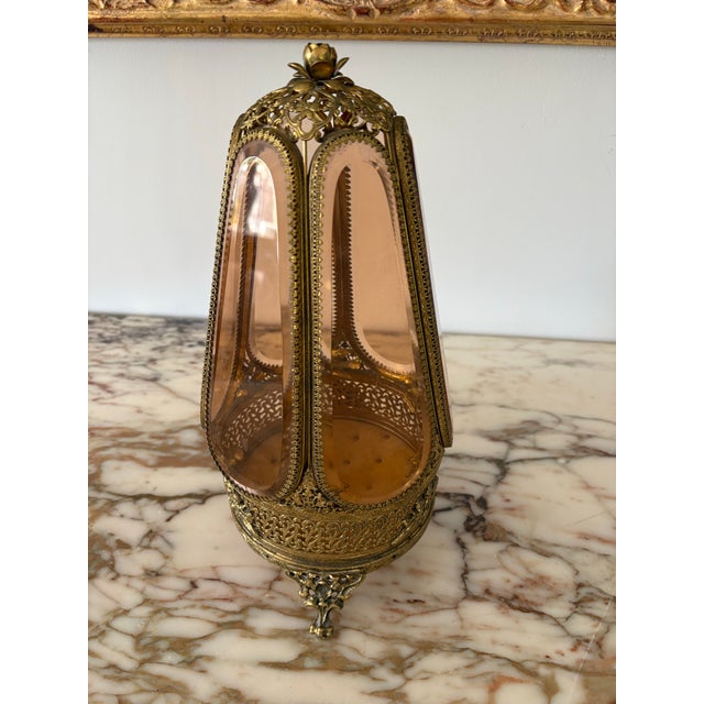 Vintage Hollywood Regency Amber Glass Hexagon Jewelry Casket Display For Sale - Image 9 of 11
