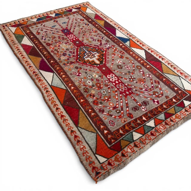 Persian Antique Qashqai Rug | Geometric Medallions and Bold Tribal Border | 4x7 For Sale - Image 3 of 6