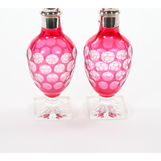 Val Saint Lambert Pink Glass Bottles With Diamond-Cut & Etched Decoration For Sale In New York - Image 6 of 12