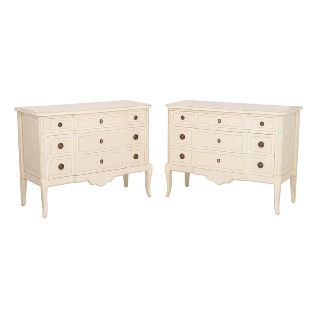 French Style Cream Painted Commodes, Pair For Sale