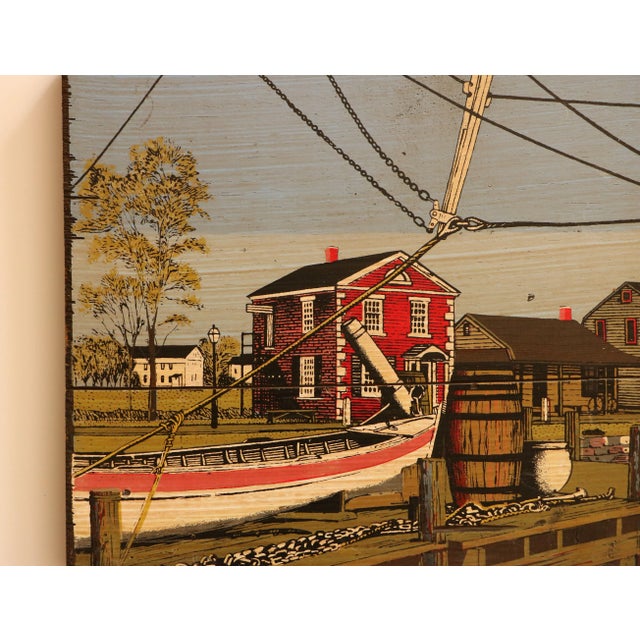 Rustic New England Harbor Scene Wood Panel Screen Print For Sale - Image 3 of 7