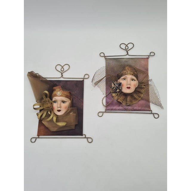 Art Deco Decorative Wall Art Pieces Featuring Ceramic Faces, 1990s, Set of 2 For Sale - Image 4 of 9