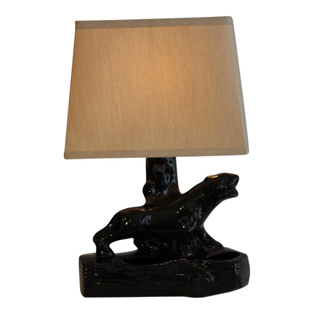 1950s California Ceramic Panther Table Lamp For Sale