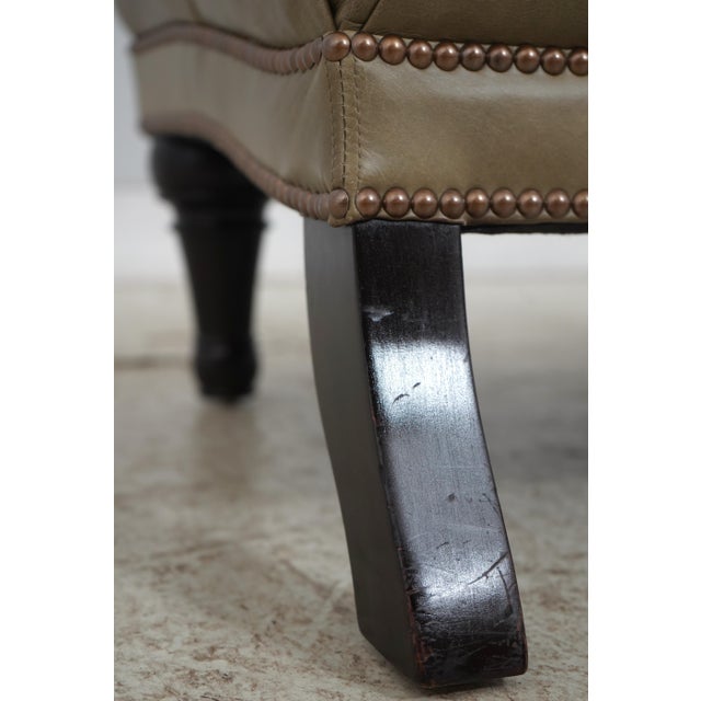 Green Tufted Leather Lounge Chair W. Ottoman For Sale - Image 14 of 18